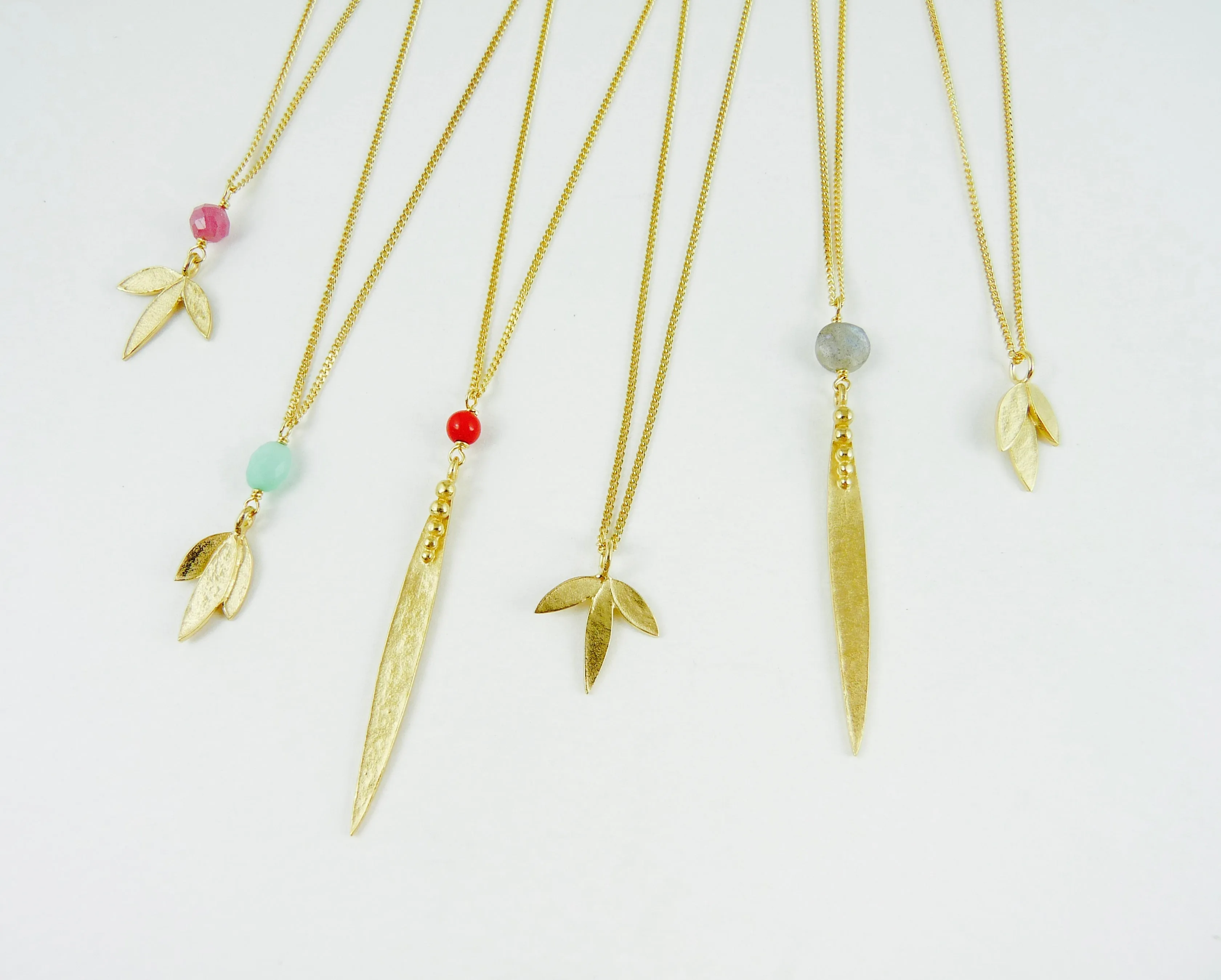 Medium Madeleine Leaf Necklace with Red Coral