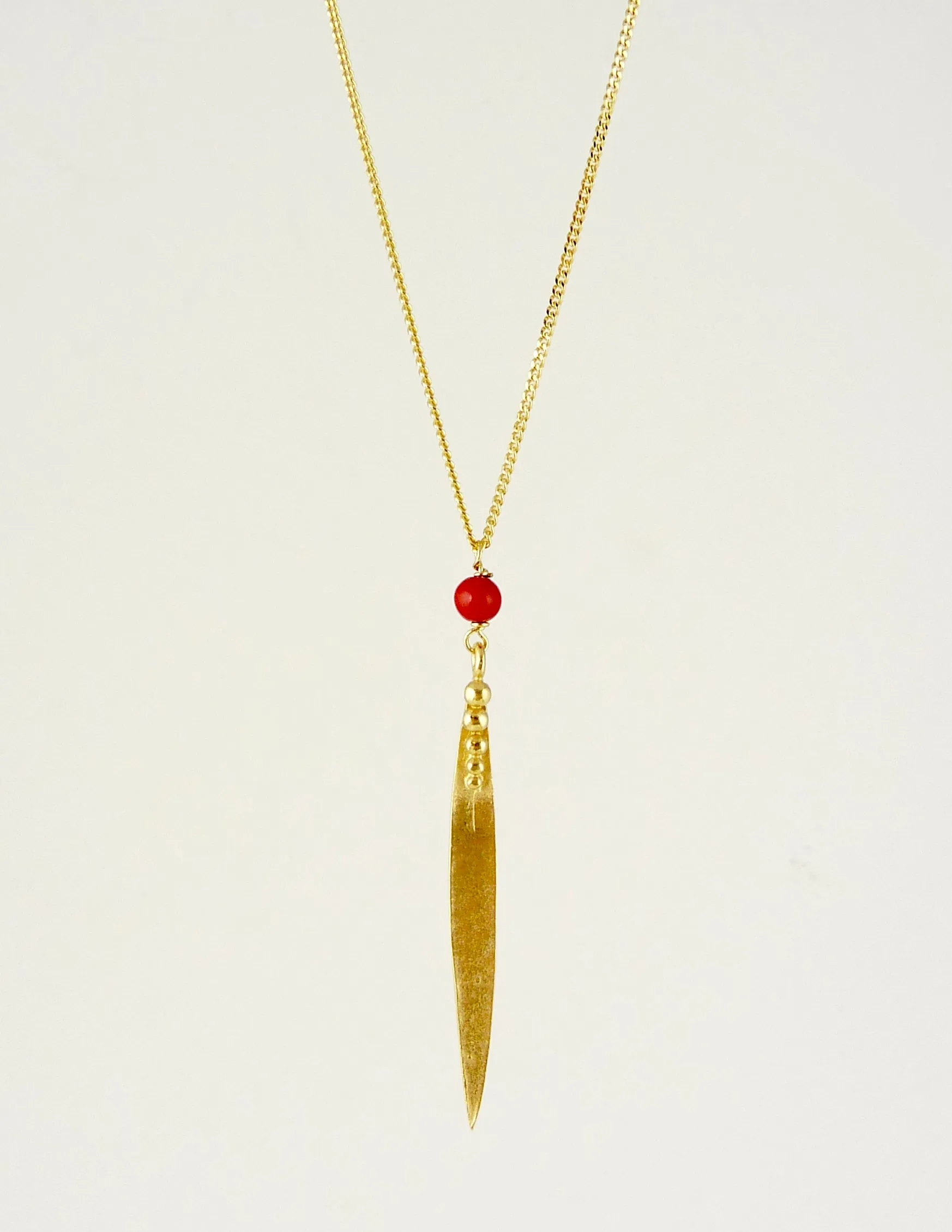 Medium Madeleine Leaf Necklace with Red Coral