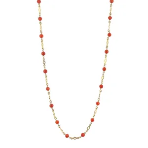 Mid-Century 18K Yellow Gold Coral Beaded Necklace