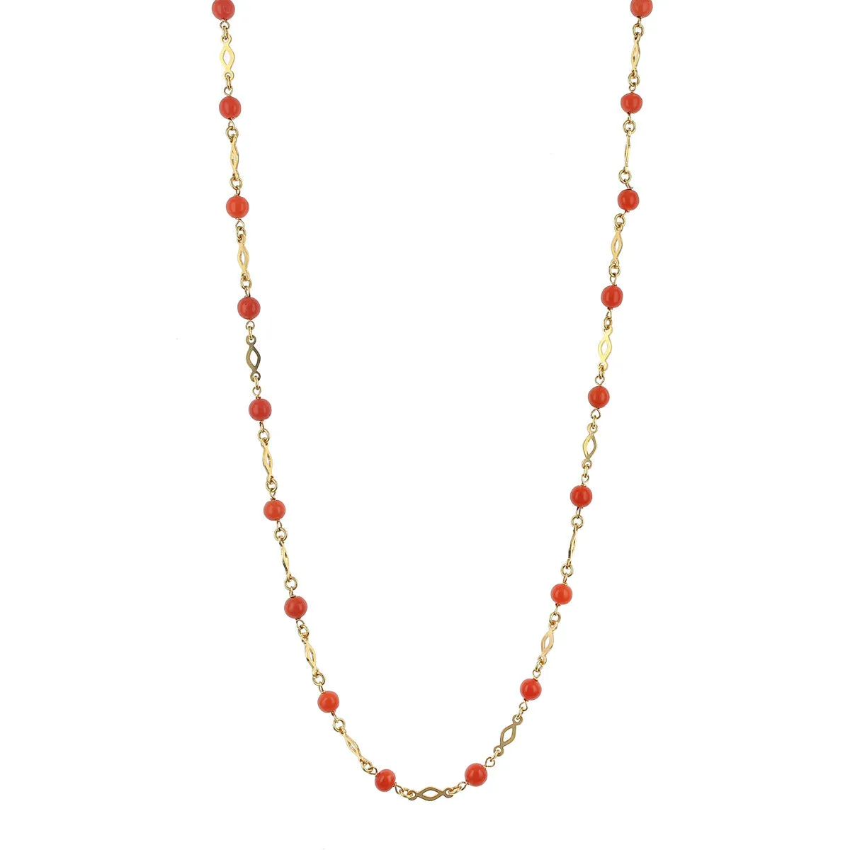 Mid-Century 18K Yellow Gold Coral Beaded Necklace
