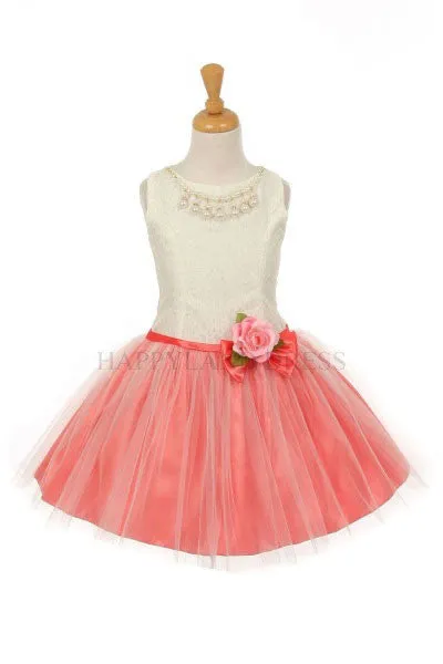 Mint Pearl Necklace Short Tulle Dress D5252