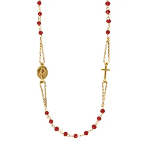 MIRACULOUS AND CROSS - CORAL NECKLACE - GOLD