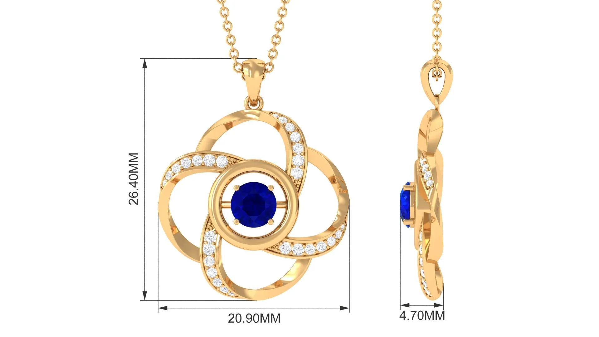 Modern Flower Pendant with Round Created Blue Sapphire and Diamond