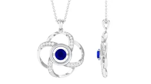 Modern Flower Pendant with Round Created Blue Sapphire and Diamond