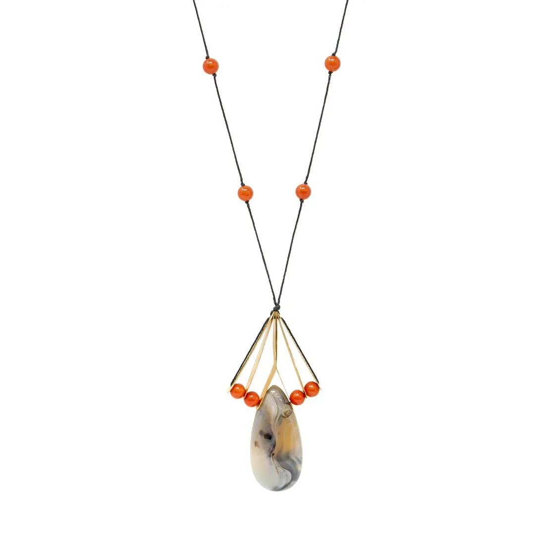 Montana Agate & Red Bamboo Coral Necklace