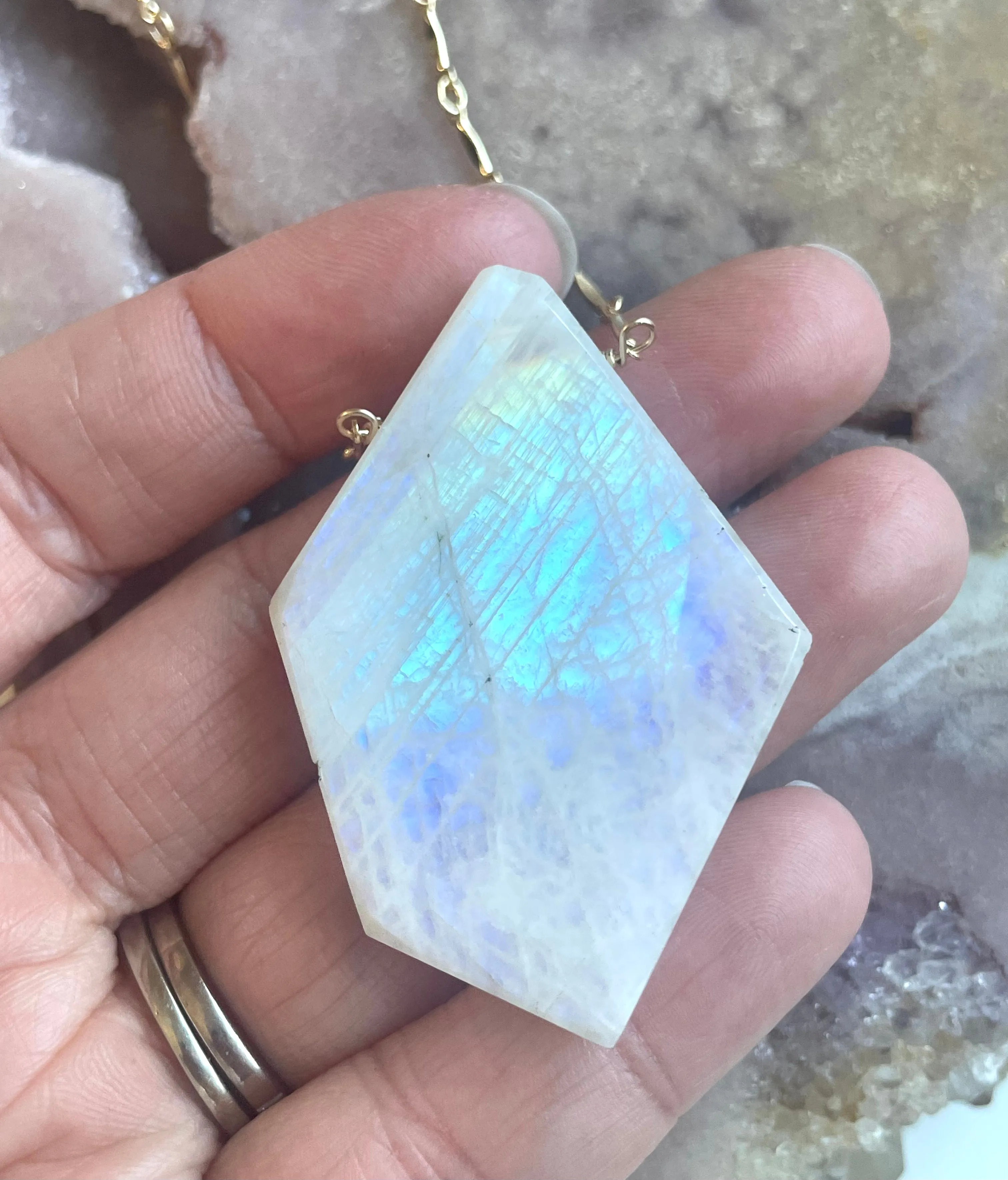 Moonstone Pendant Statement Necklace Gold Fill