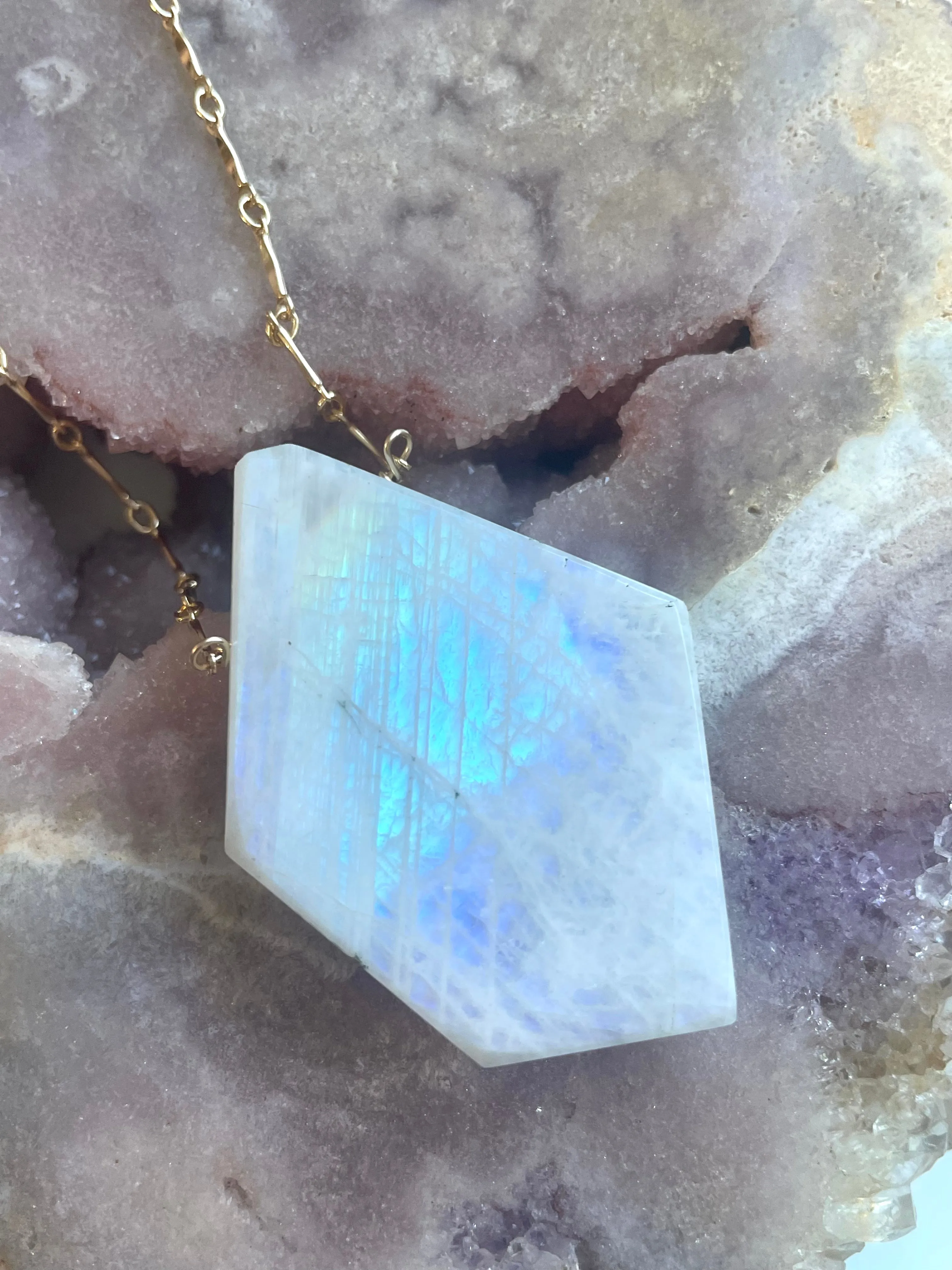 Moonstone Pendant Statement Necklace Gold Fill