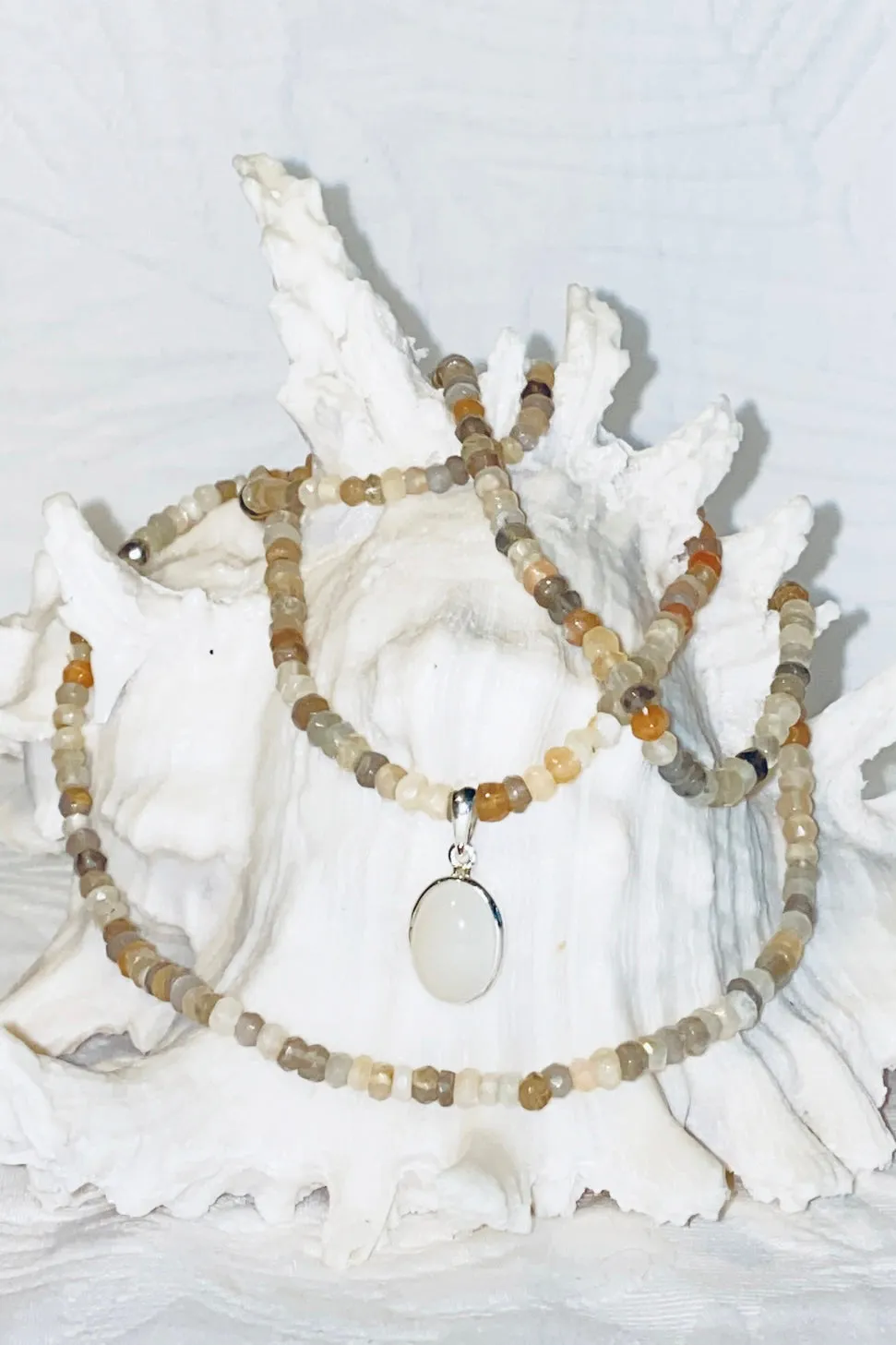 Multi Coloured Moonstone Necklace with Pendant