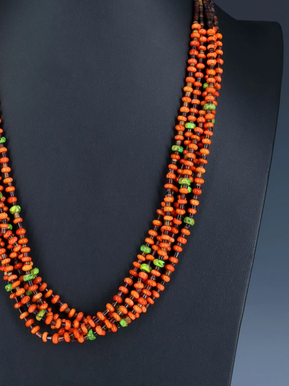 Native American Apple Coral and Heishi Five Strand Necklace