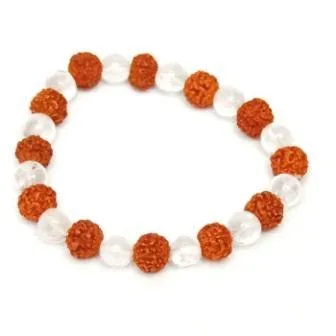 Natural 5 faced Rudraksha Bracelet with Quartz Crystal Beads