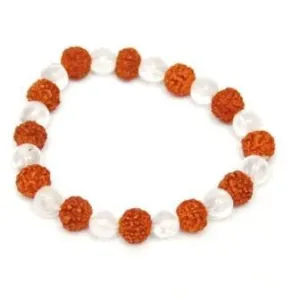 Natural 5 faced Rudraksha Bracelet with Quartz Crystal Beads