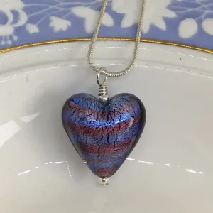 Necklace with amethyst spiral and purple Murano glass medium heart pendant on chain