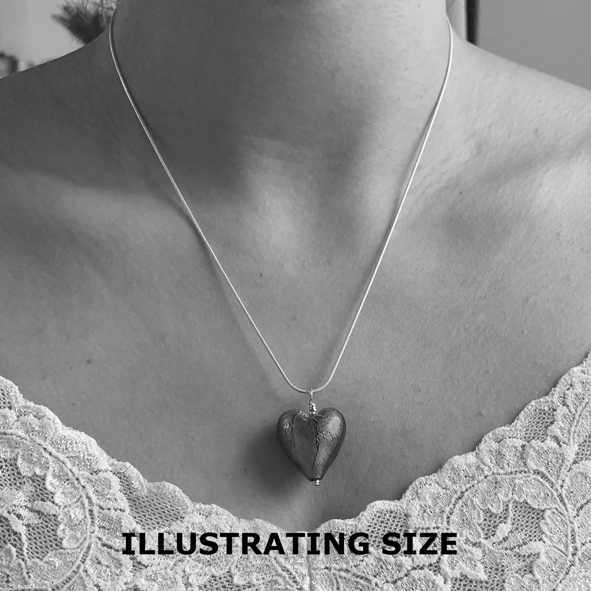 Necklace with amethyst spiral and purple Murano glass medium heart pendant on chain