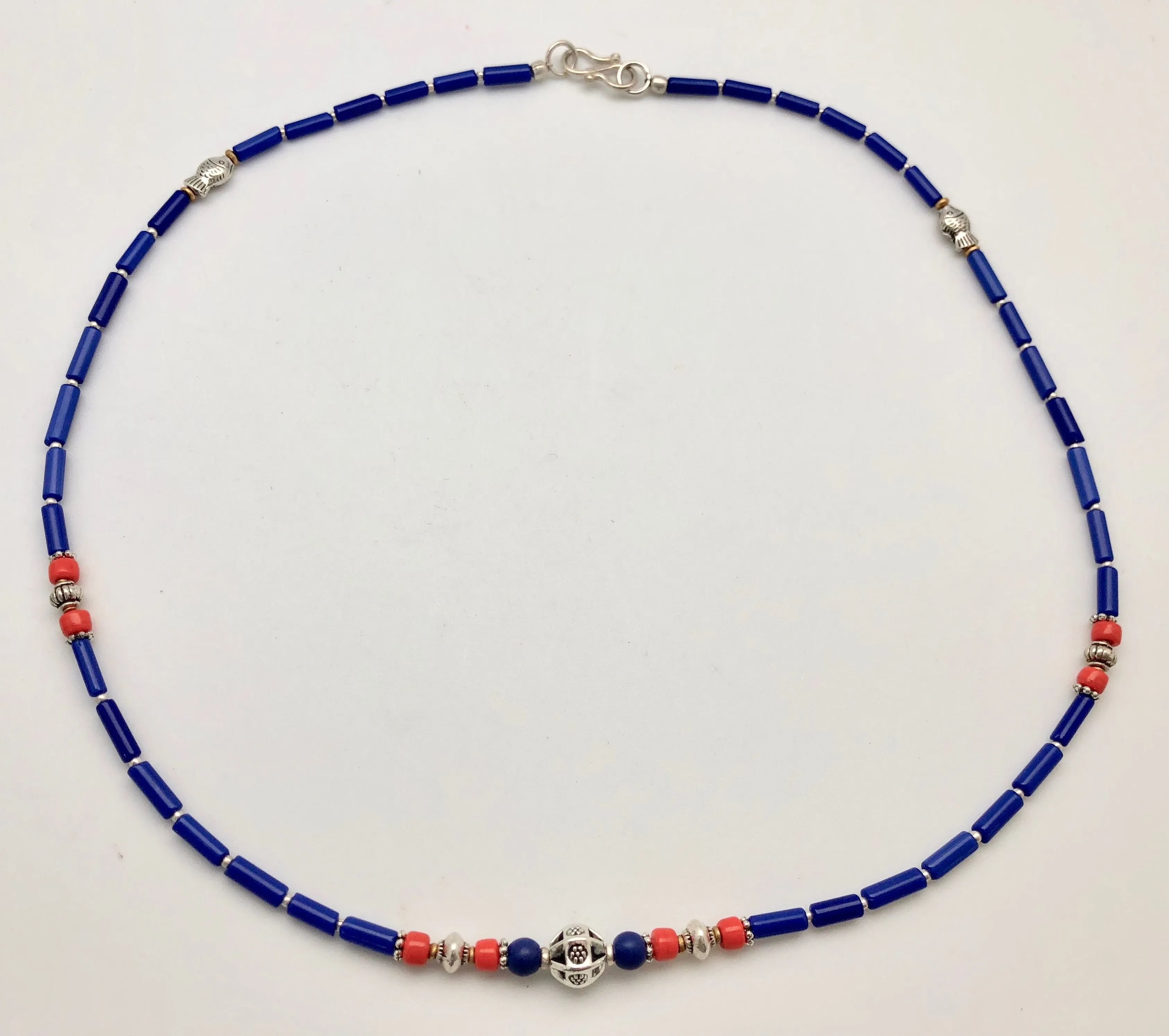 Nepali Blue Serenity Lapis & Coral Small Bead Necklace