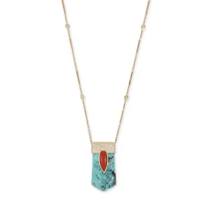 PAVE CORAL TEARDROP CAP   TURQUOISE CRYSTAL NECKLACE