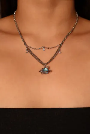 Platinum Plated Moonstone Saturn Star Necklace