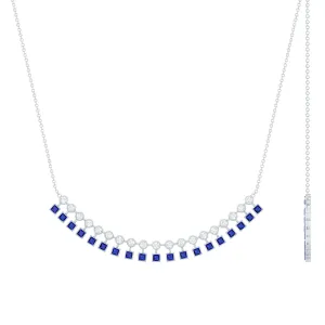 Princess Cut Created Blue Sapphire Statement Necklace with Zircon