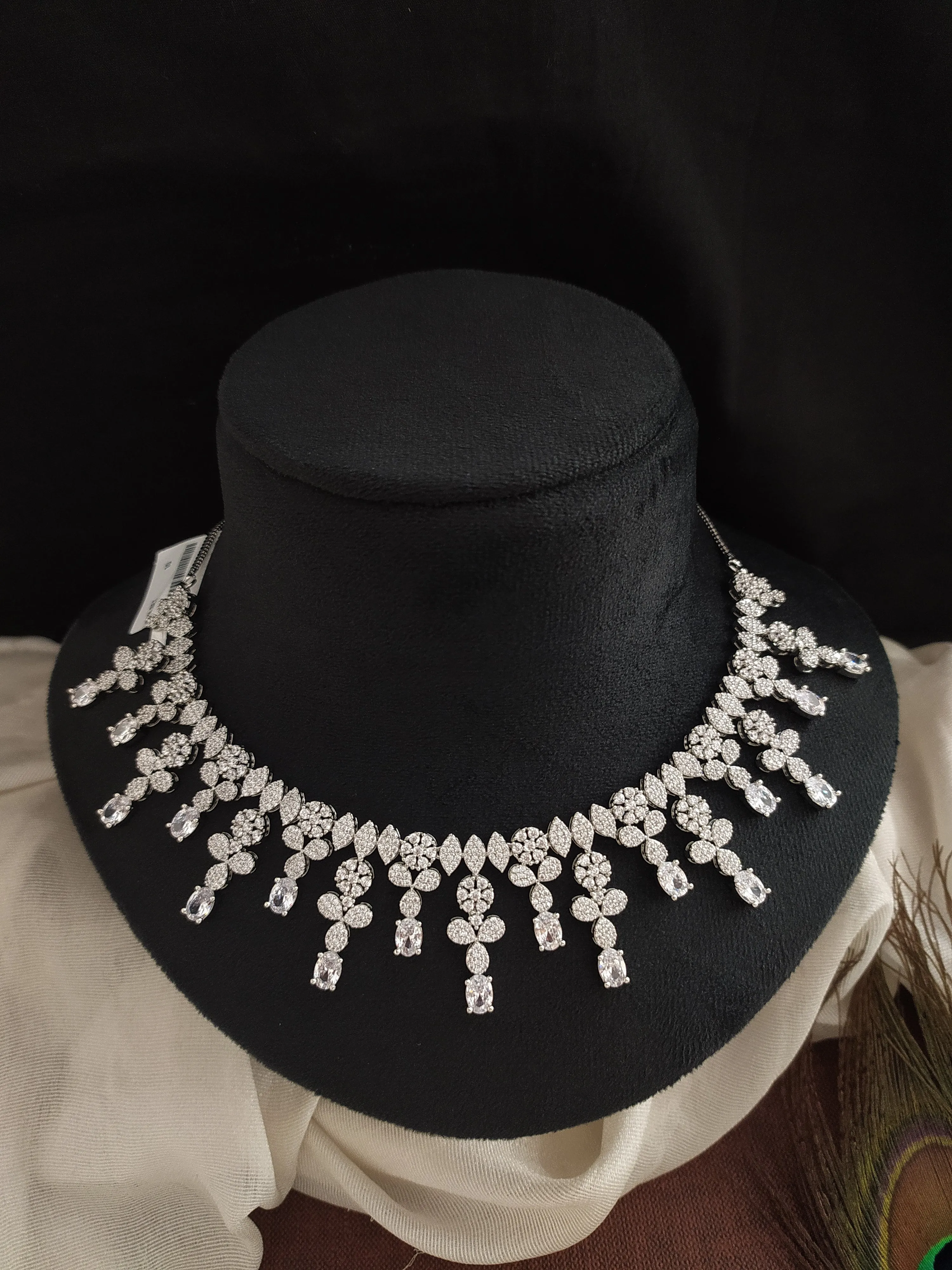 Radiant Florals Rhodium-Plated Zircon Necklace Set