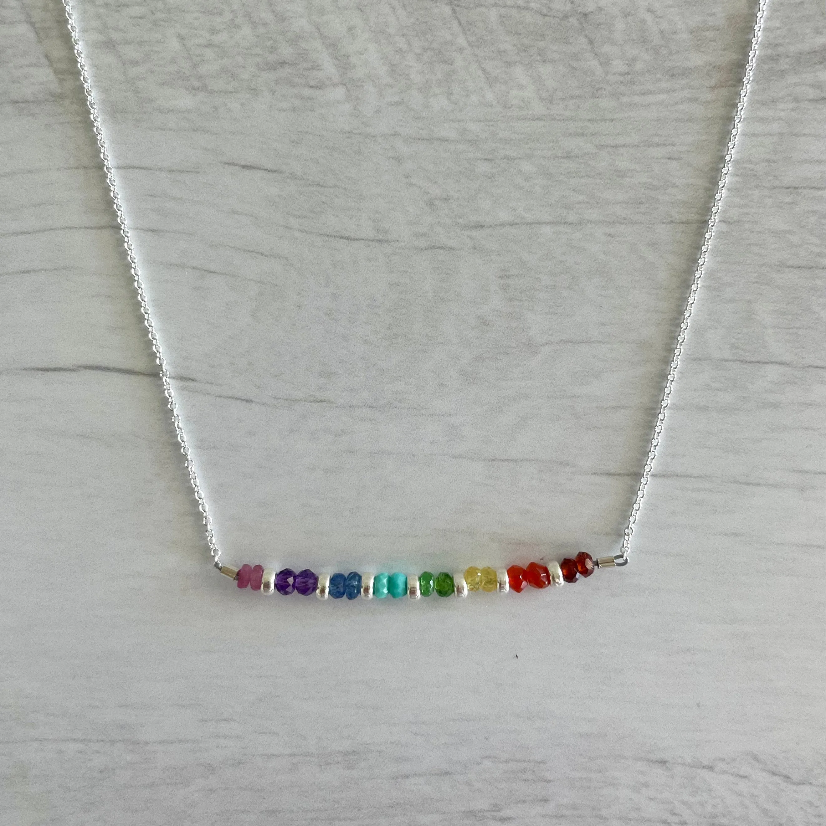 Rainbow Gemstone Bar Necklace