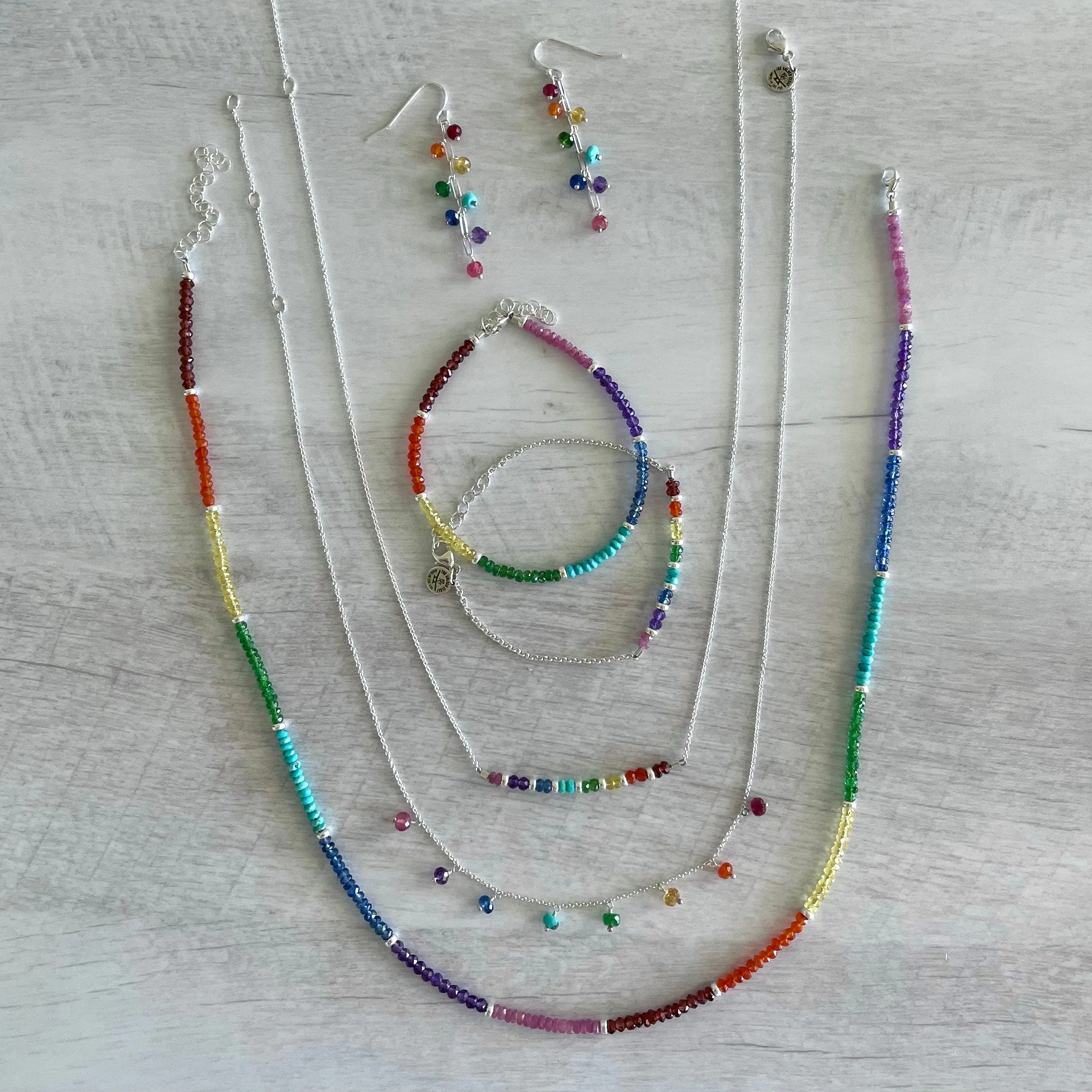Rainbow Gemstone Bar Necklace