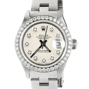 Rolex Datejust Ladies 26mm Diamond Bezel/Ivory Color Dial Oyster Steel Watch TFJ-142508026