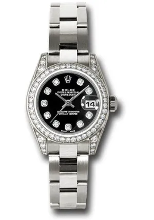 Rolex White Gold Lady-Datejust 26mm - 42 Diamond Bezel - Black Diamond Dial - Oyster Bracelet - 179159 bkdo