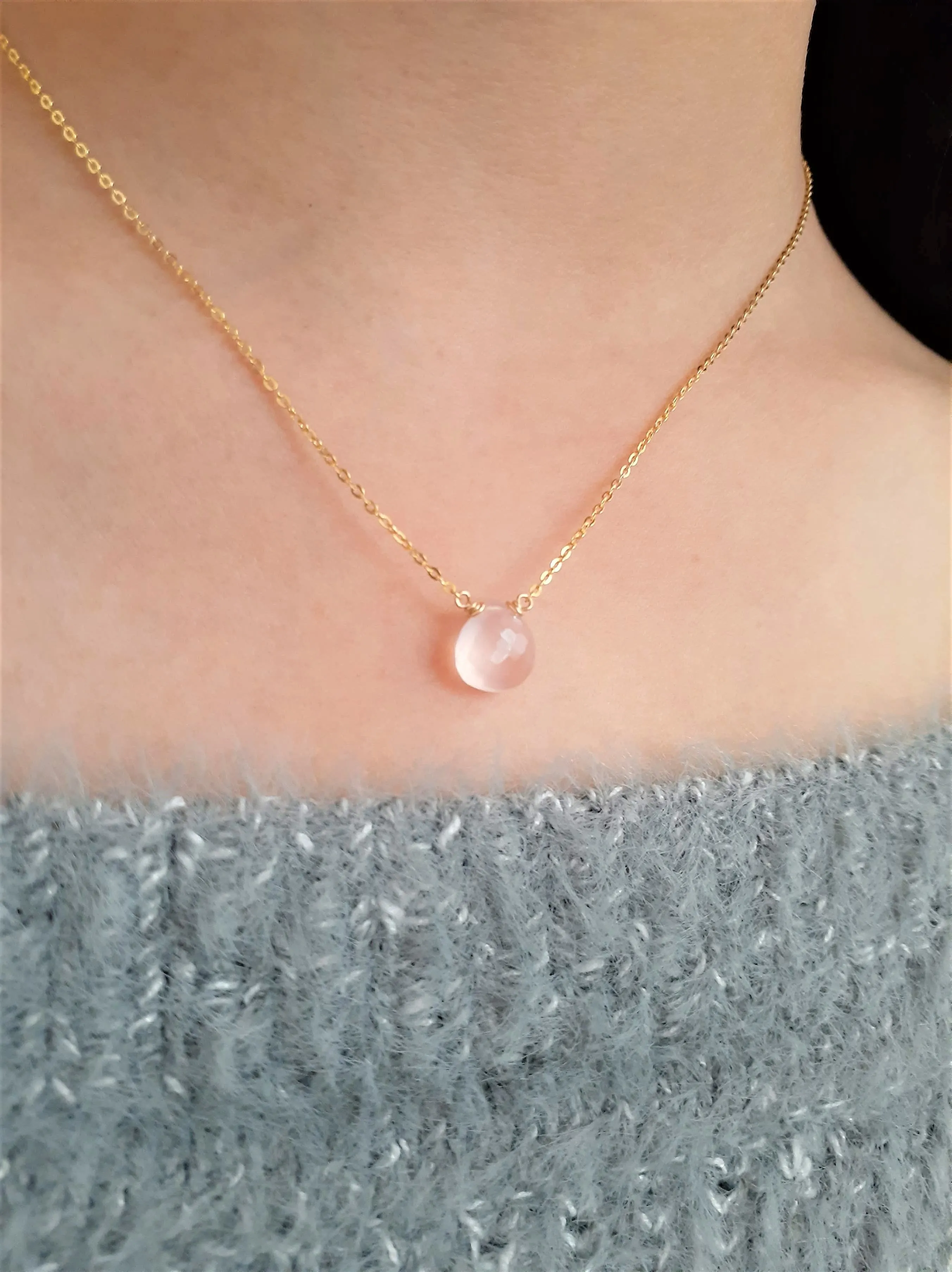 Rose Quartz Heart Briolette Necklace