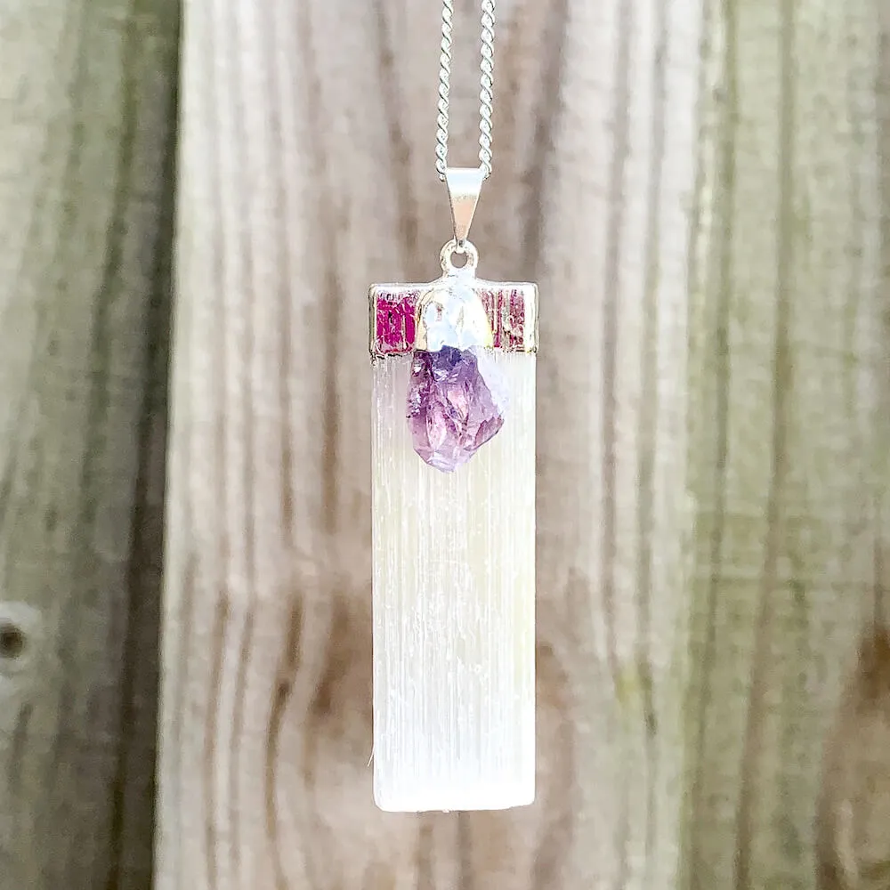 Selenite and Amethyst Pendant Necklace