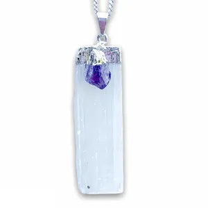 Selenite and Amethyst Pendant Necklace