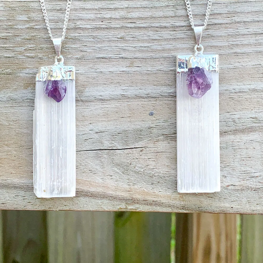 Selenite and Amethyst Pendant Necklace