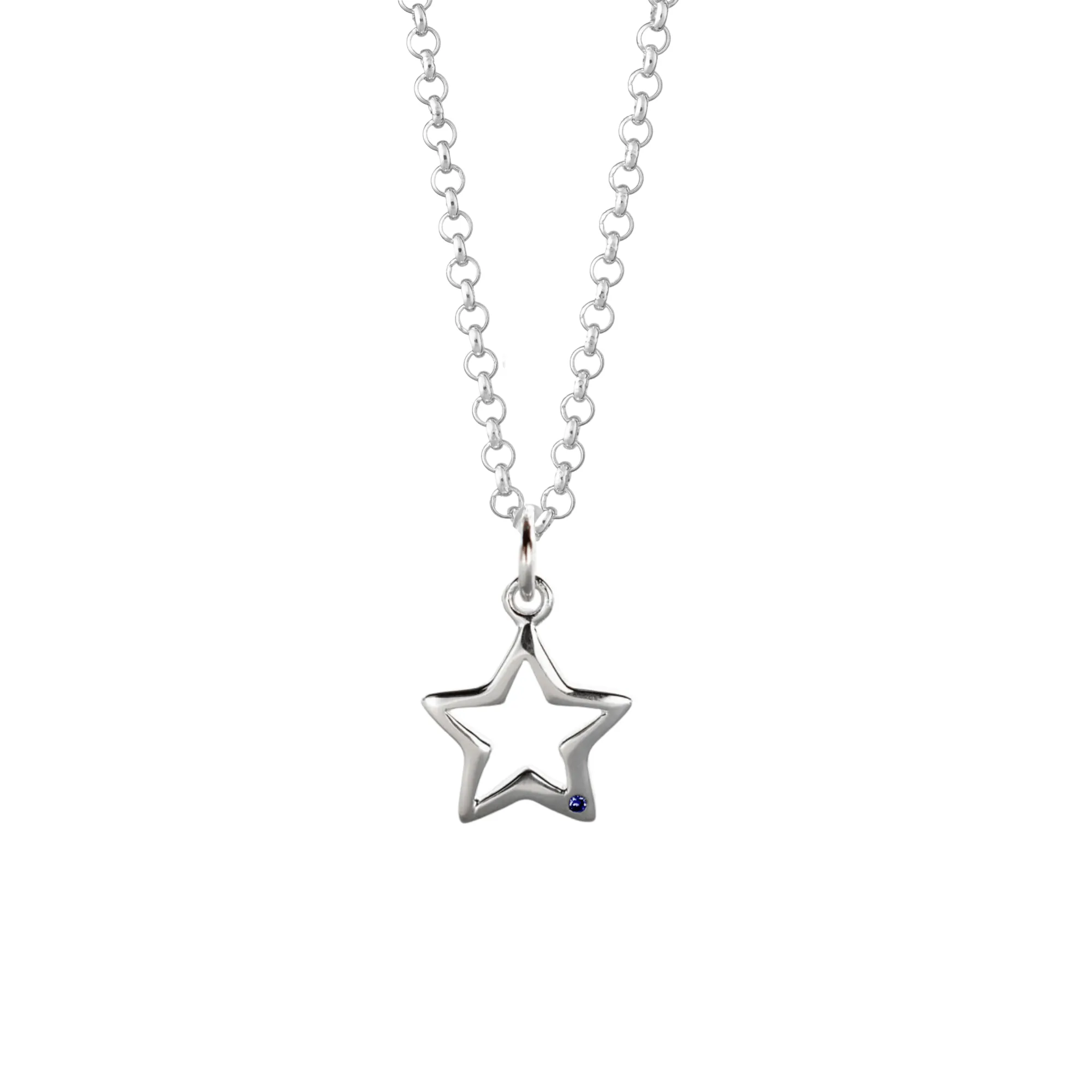 Silver and Sapphire Open Star Necklace
