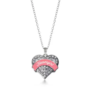 Silver Coral Flower Girl Pave Heart Charm Classic Necklace