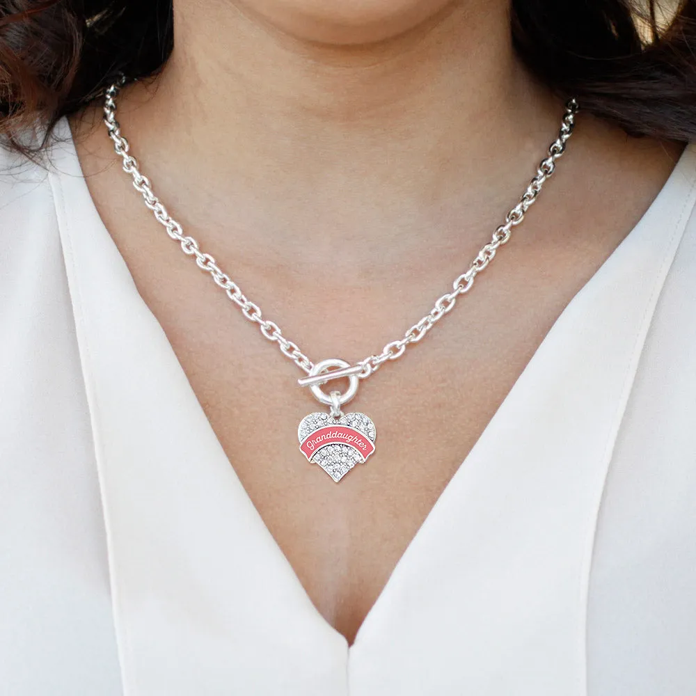 Silver Coral Granddaughter Pave Heart Charm Toggle Necklace