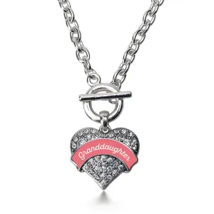 Silver Coral Granddaughter Pave Heart Charm Toggle Necklace