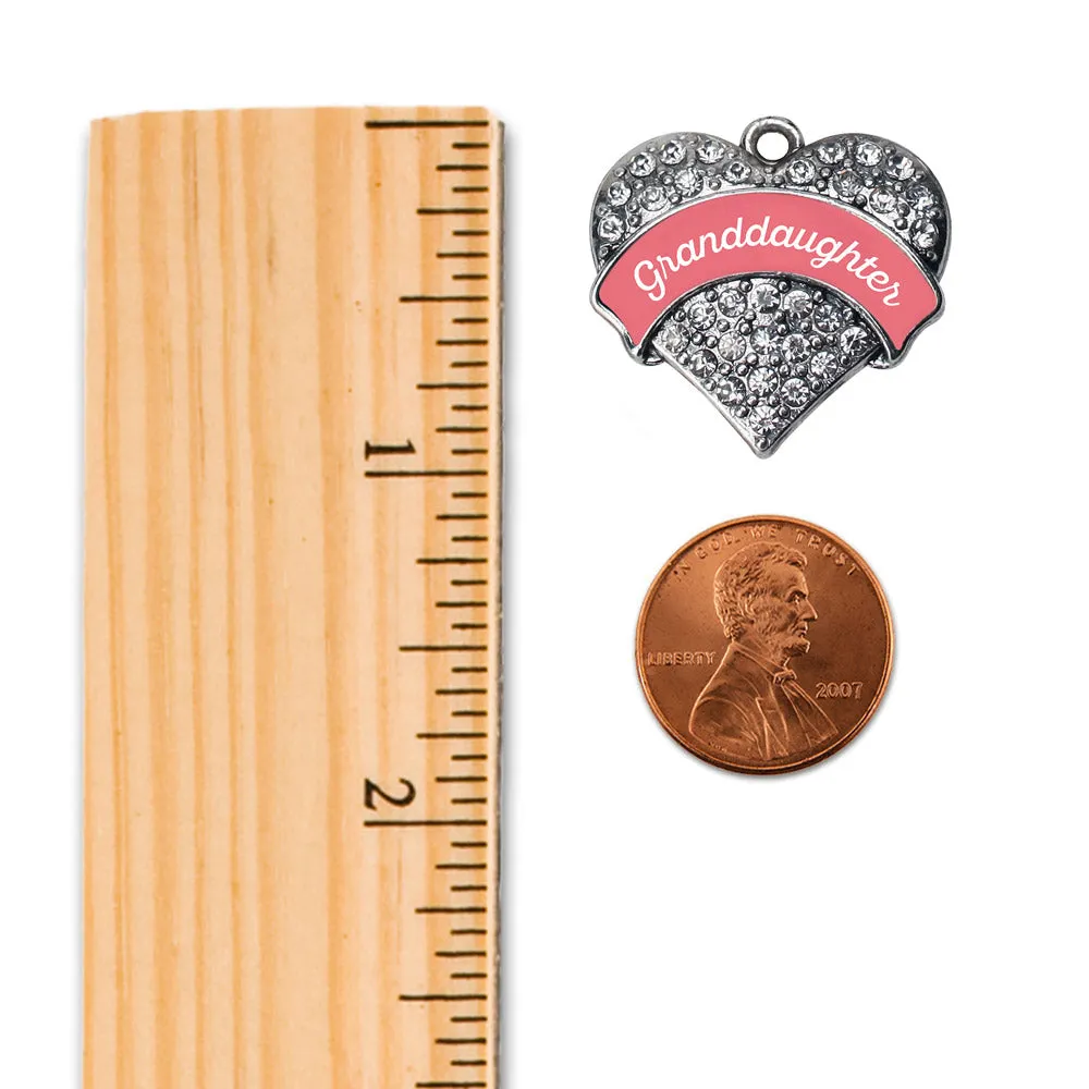 Silver Coral Granddaughter Pave Heart Charm Toggle Necklace