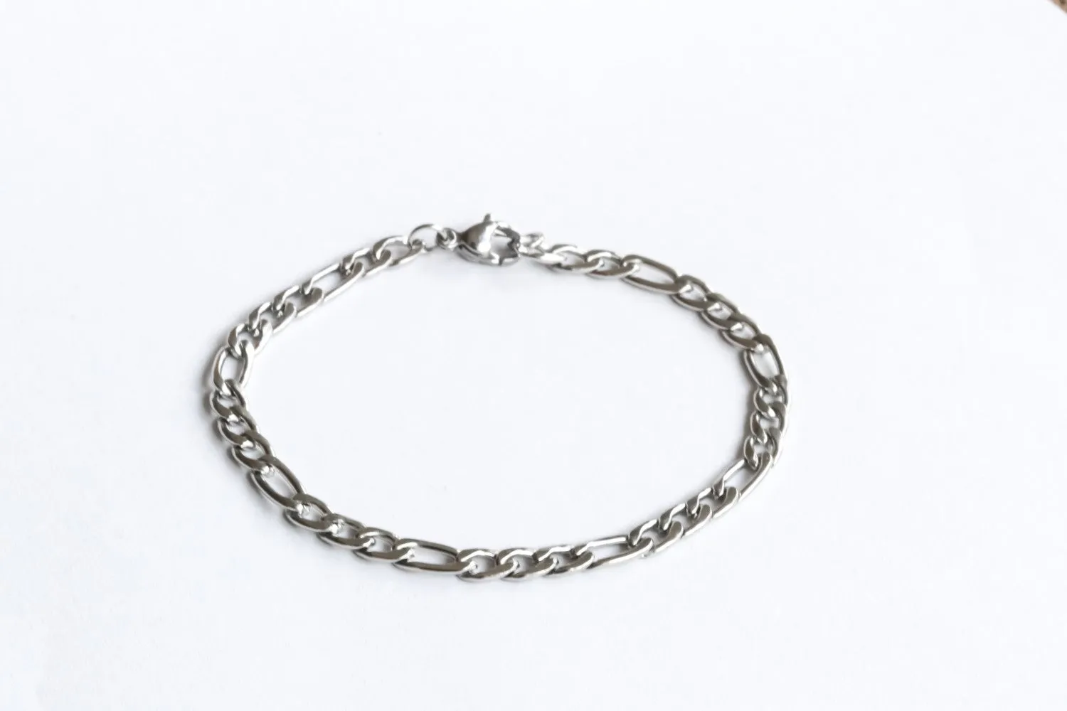 Silver links chain bracelet for men, cable Figaro gourmet chain, waterproof, gift for him, mens jewelry, minimalist jewelry, fathers day
