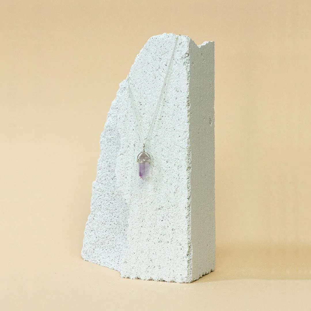 Silver Necklace with Amethyst Crystal Double Direction cut