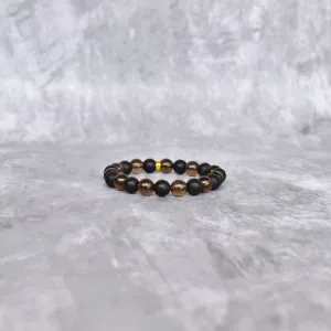 Smoky Shadows Elegance - Smoky Quartz & Black Onyx Bracelet
