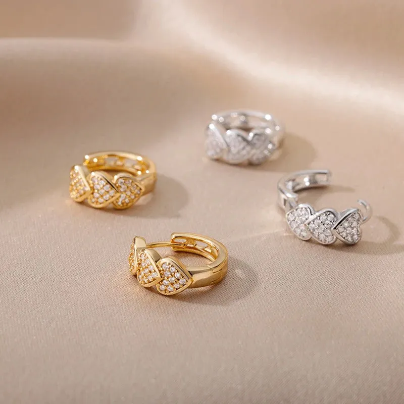 Stainless Steel Dainty Heart Zircon Hoop Earrings Collection