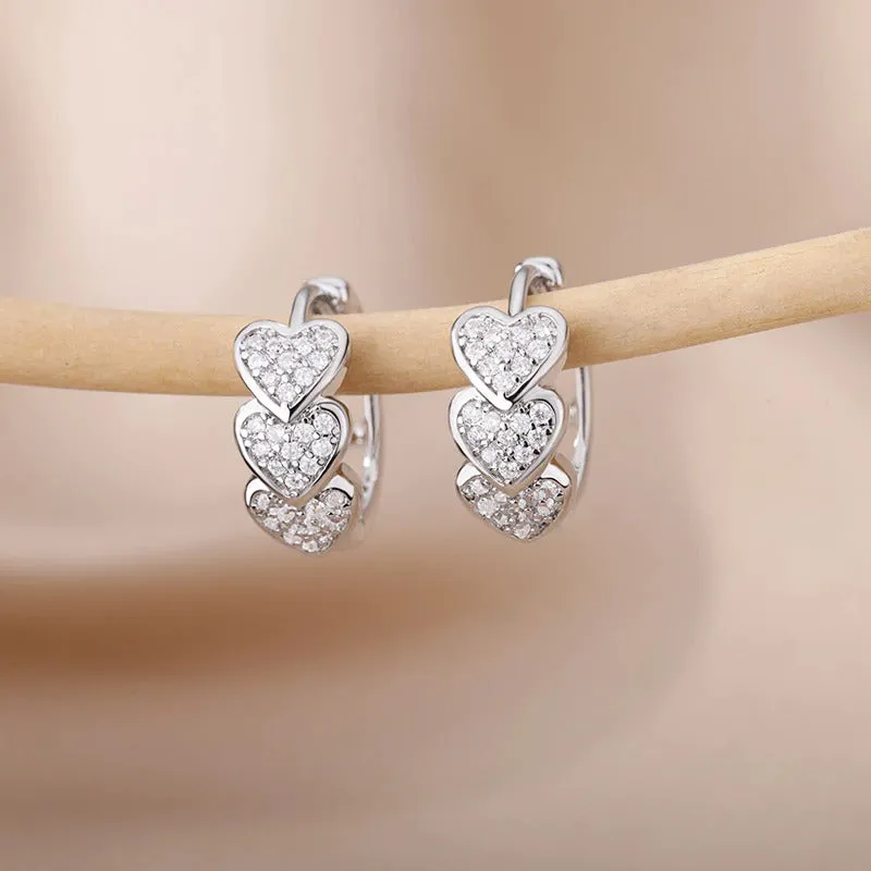 Stainless Steel Dainty Heart Zircon Hoop Earrings Collection