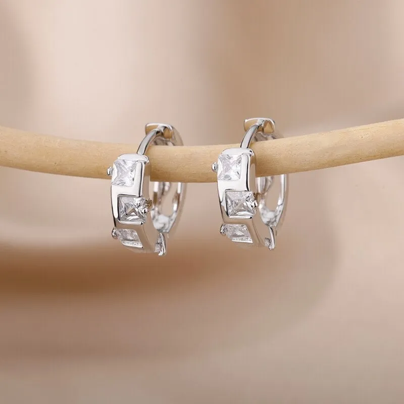 Stainless Steel Dainty Heart Zircon Hoop Earrings Collection