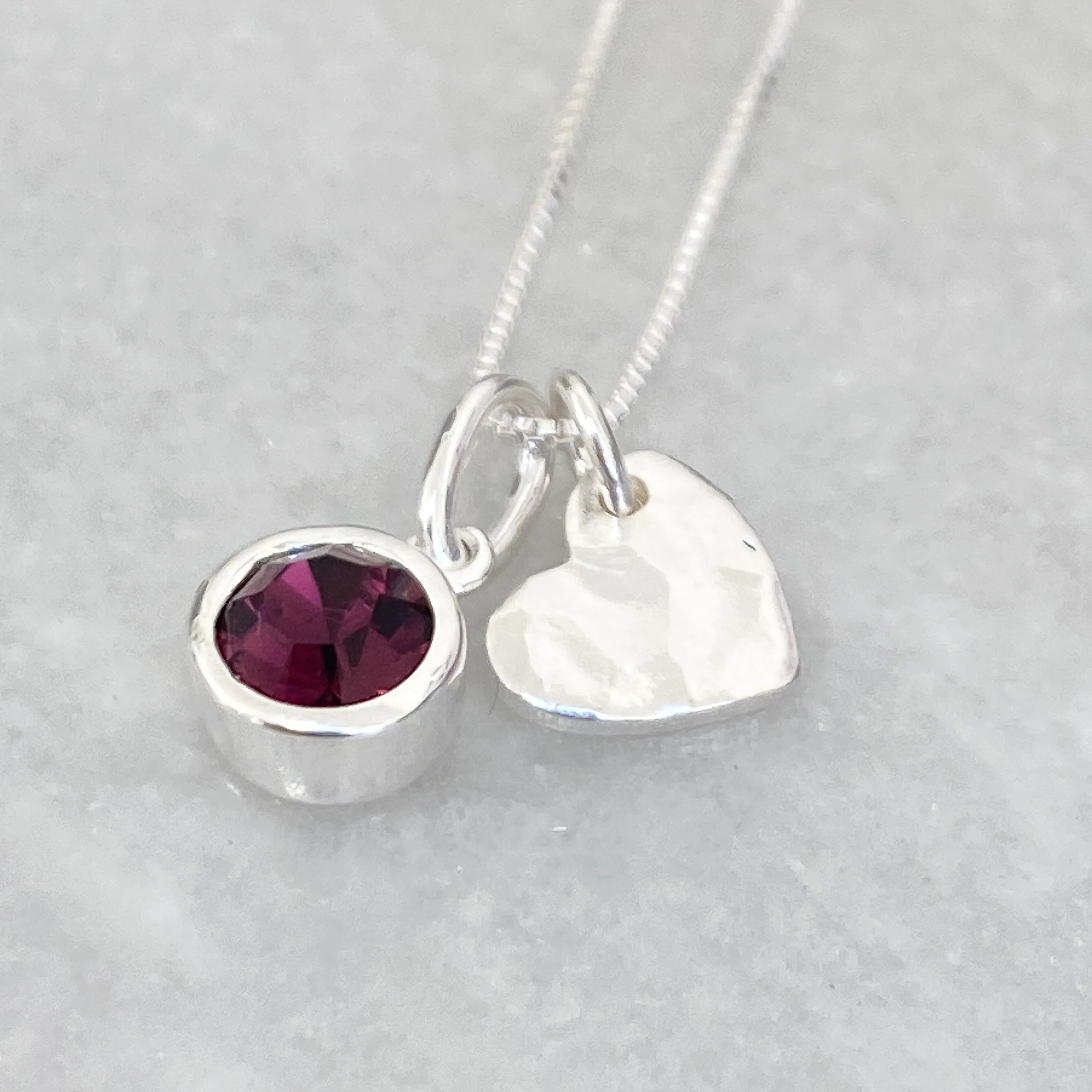 Sterling Silver Heart Birthstone Necklace