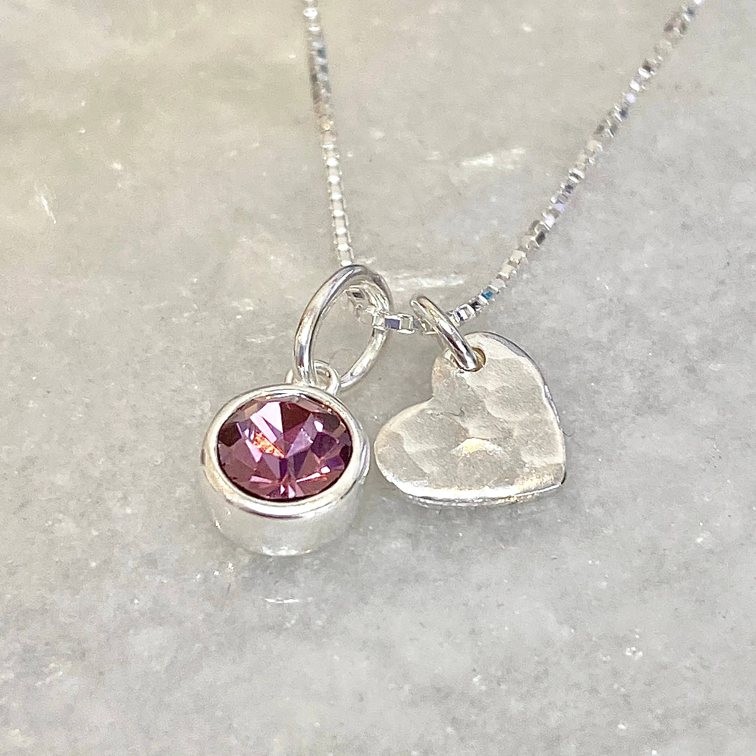 Sterling Silver Heart Birthstone Necklace