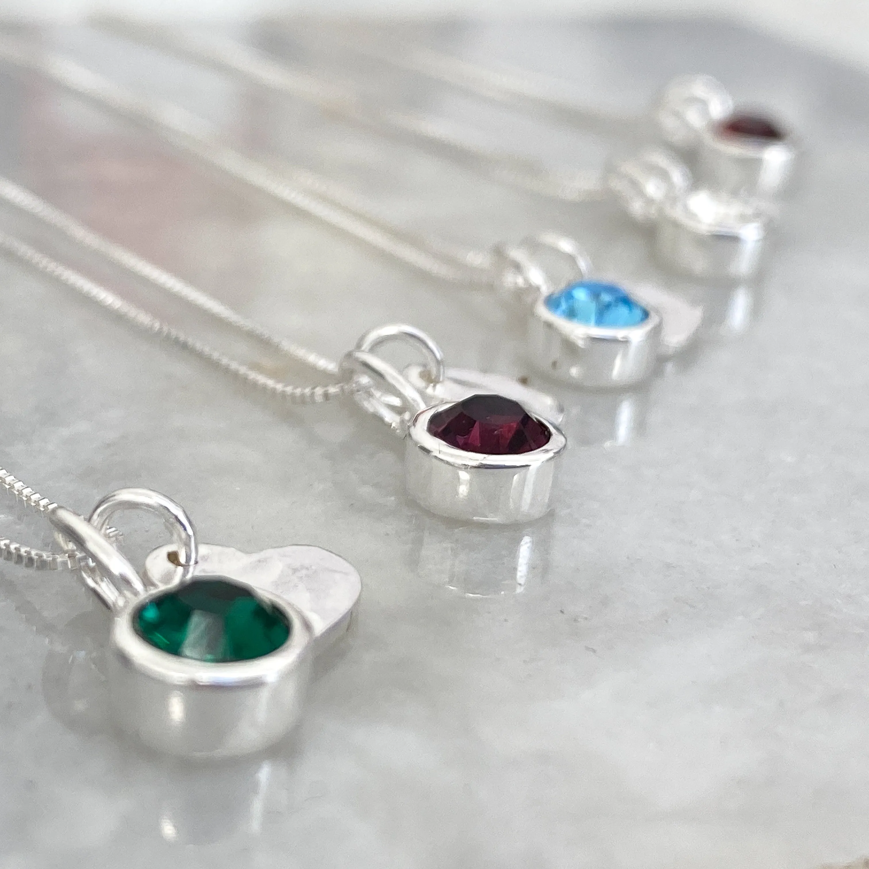 Sterling Silver Heart Birthstone Necklace