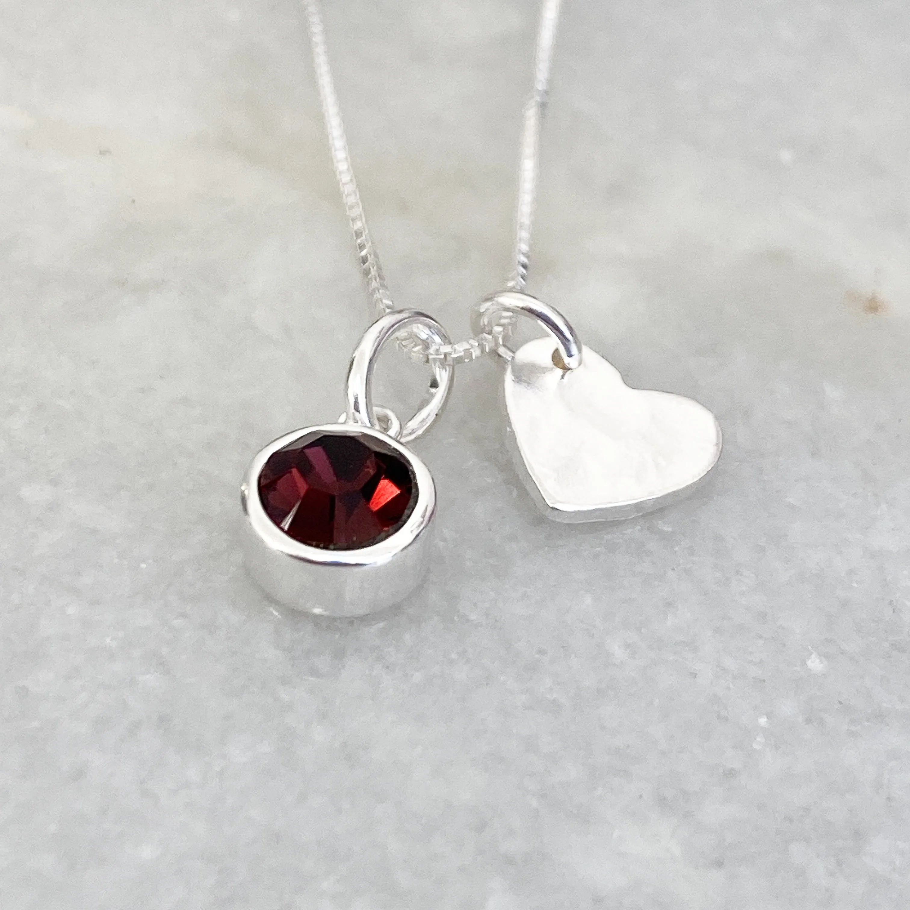 Sterling Silver Heart Birthstone Necklace