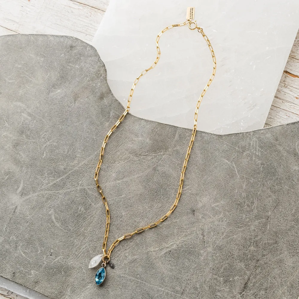 Swiss Blue Topaz Marquise Necklace with Moonstone and Diamond