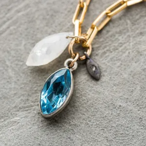 Swiss Blue Topaz Marquise Necklace with Moonstone and Diamond