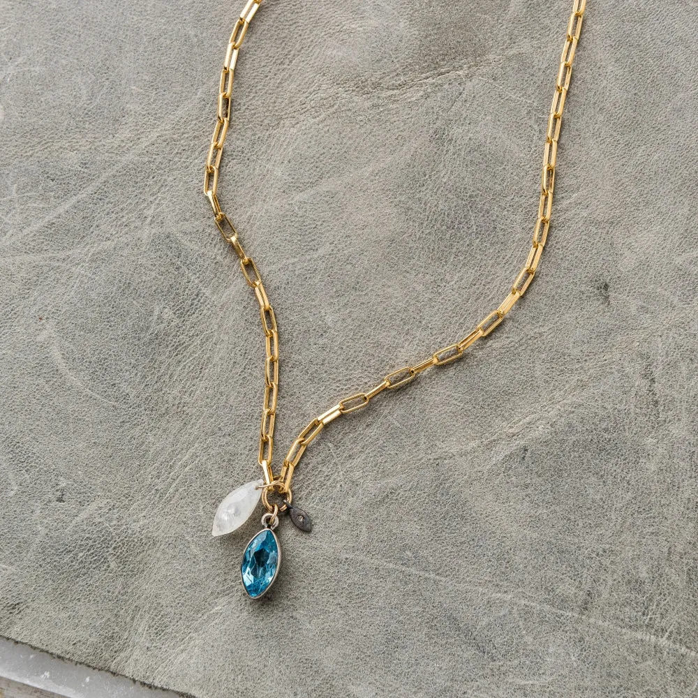 Swiss Blue Topaz Marquise Necklace with Moonstone and Diamond