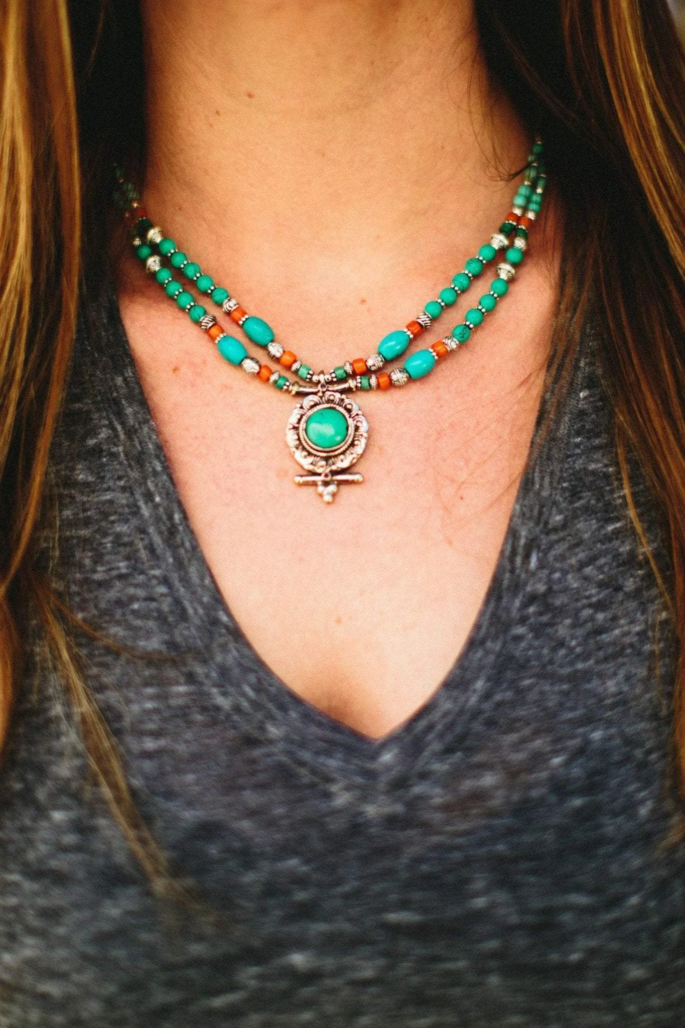 Tibetan Double Strand Drop Necklace