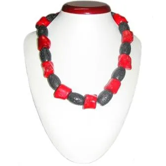 Unique Coral and Lava Bead Necklace